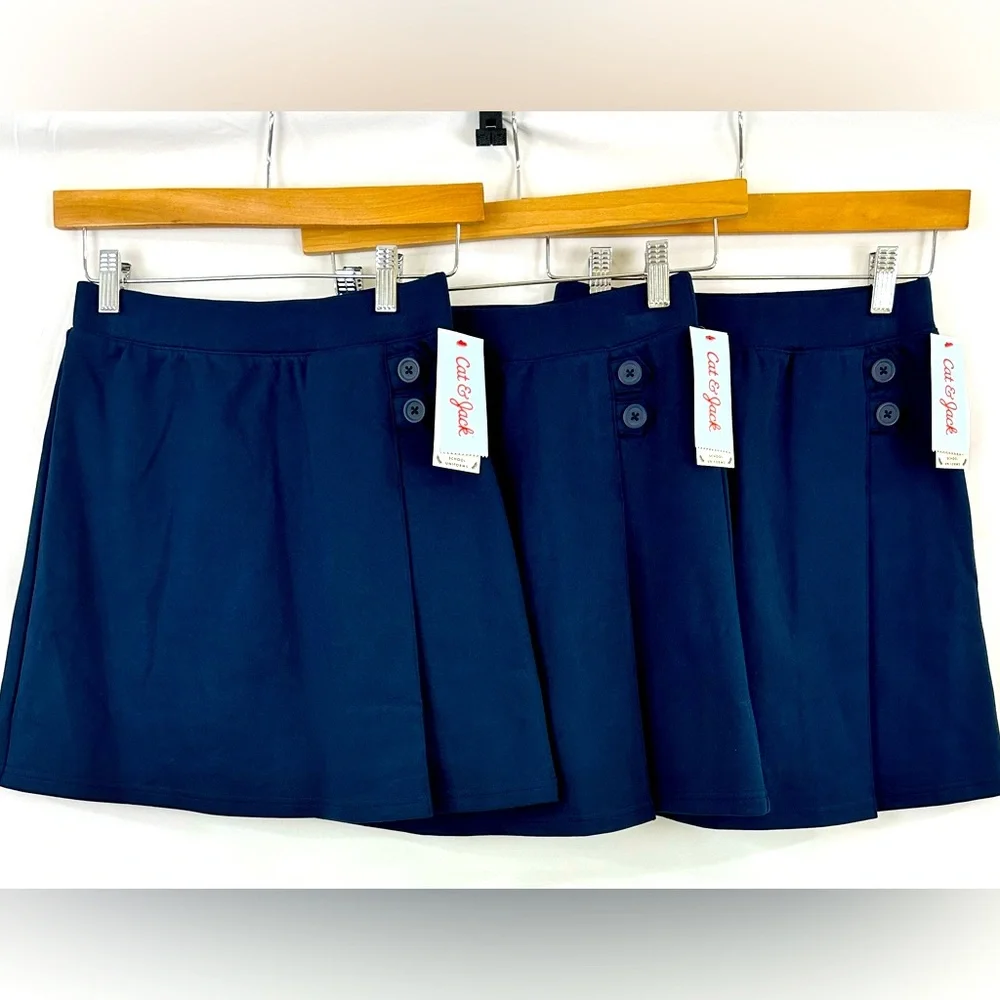Cat & Jack Navy Blue (Set of 3) Pull On Style Stretch Uniform Skort L(10/12) - Picture 2 of 11